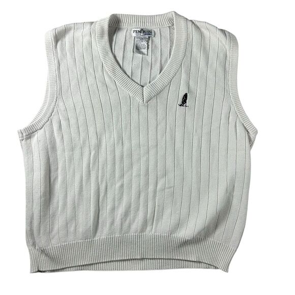 Vintage Penguin Sport Sweater Vest Men's Large V-Neck White Golf Preppy Y2K - Picture 2 of 9